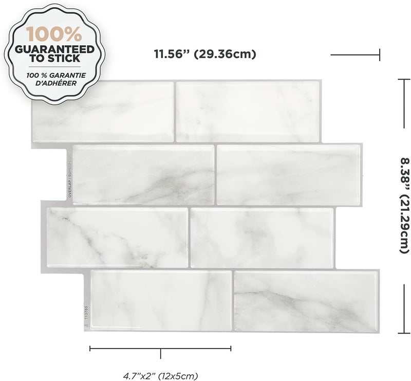 Smart Tiles Peel and Stick Backsplash - 5 Sheets of 11.56" x 8.38" - 3D Adhesive Peel and Stick Tile Backsplash for Kitchen, Bathroom, Wall Tile - Image 3